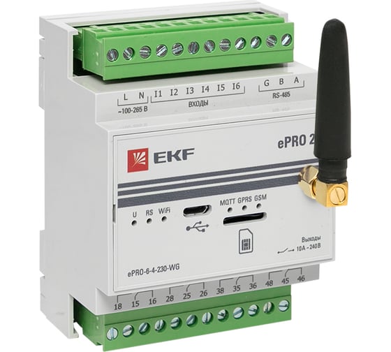 Базовый контроллер удаленного управления EKF ePRO 24 6вх\4вых 230В WiFi GSM с внешней антенной PROxima ePRO-6-4-230-WG1 1