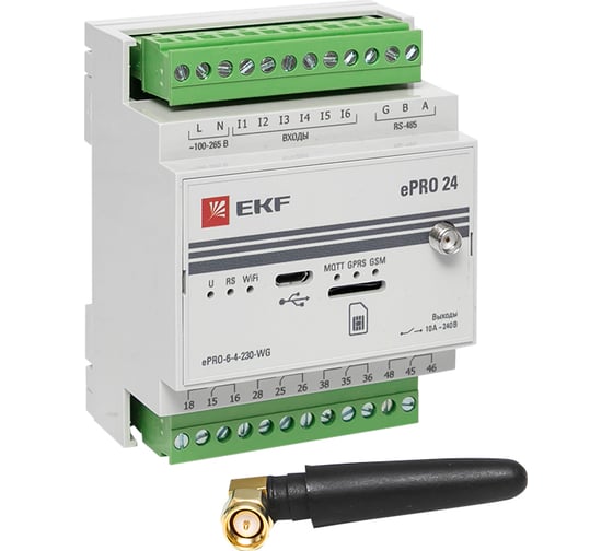 Базовый контроллер удаленного управления EKF ePRO 24 6вх\4вых 230В WiFi GSM с внешней антенной PROxima ePRO-6-4-230-WG1