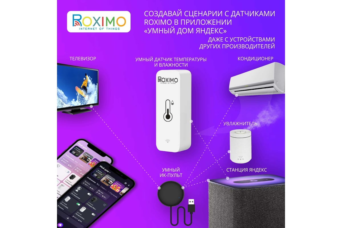 Умный Wi-Fi датчик температуры и влажности Roximo SWTH01 - выгодная цена,  отзывы, характеристики, фото - купить в Москве и РФ