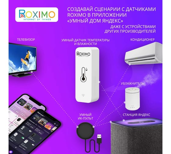 Умный Wi-Fi датчик температуры и влажности Roximo SWTH01