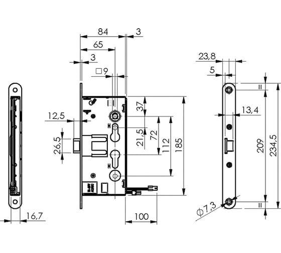 Корпус огнестойкого соленоидного замка Doorlock DL 1901EM/WA/65mm/NO/L левый, без функции антипаник, нормально открытый, 12V-24V AC/DC, PZ72, ZN front 24x235 75470