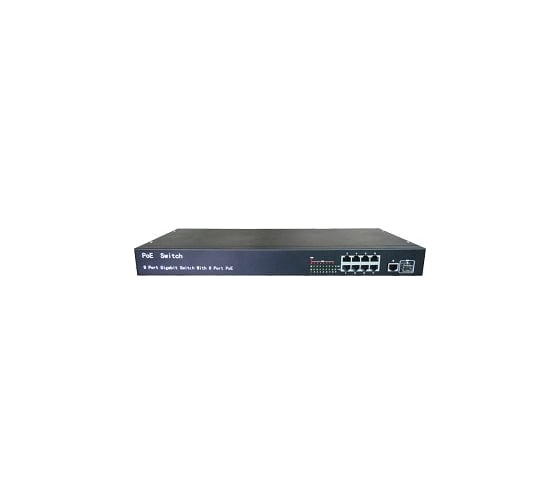 10-ти портовый 1U свитч, 1 порт Гб, 1 порт SFP- 1Гб, 8 портов IVUE PS1082T/ IVUE-PS10-1F8T-1U