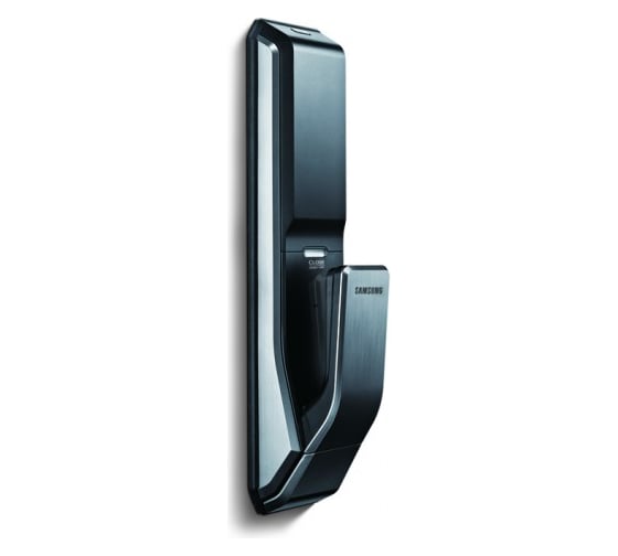 Врезной биометрический дверной замок Samsung  от себя темный металлик SHS-P718 LBK/EN