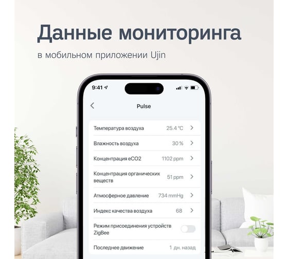 Умный датчик мультисенсор 8-в-1 Ujin WiFi/BLE Max M2 голосовое управление M-10000-03