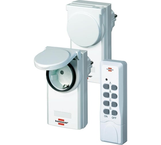 Набор розеток 1000Вт, IP44, 2шт + пульт ДУ, белый Brennenstuhl Comfort 1507590