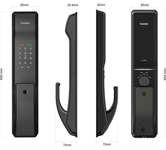 Электронный дверной KAADAS Wi-Fi - замок с кодами доступа K9-5W с монтажным комплектом (90-120мм) черный УТ-00004475