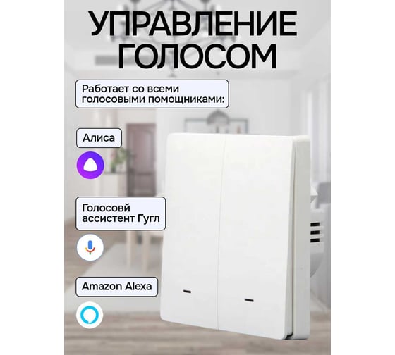 Умный двуклавишный выключатель LOCKTOK с Алисой белый без нуля Выключатель_2клавиш