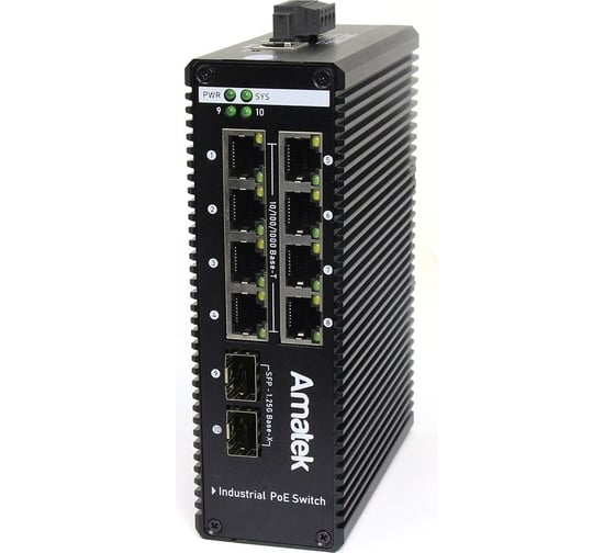 Промышленный 10-портовый гигабитный управляемый коммутатор Amatek An-sxgm10p8b 7000779 1
