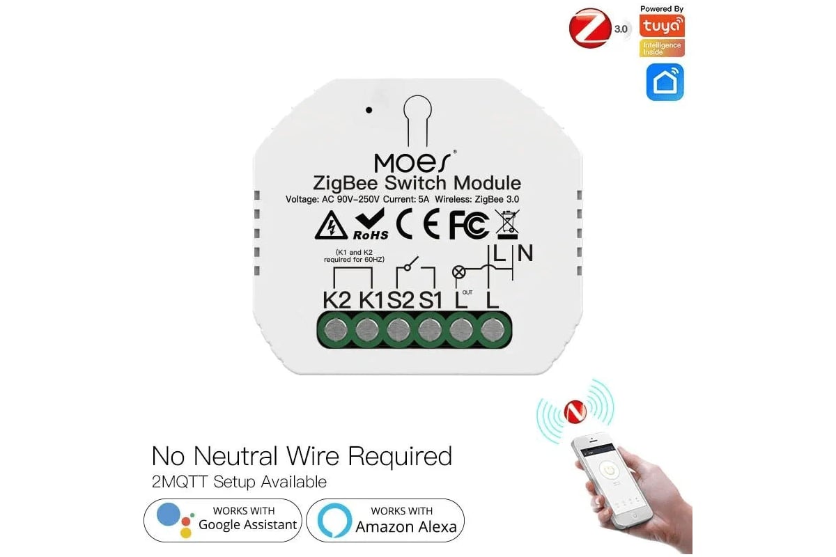 Переключатель Moes Switch Module, Wi-Fi 2,4GHz Zigbee+RF433 MGHz MS-104ZR