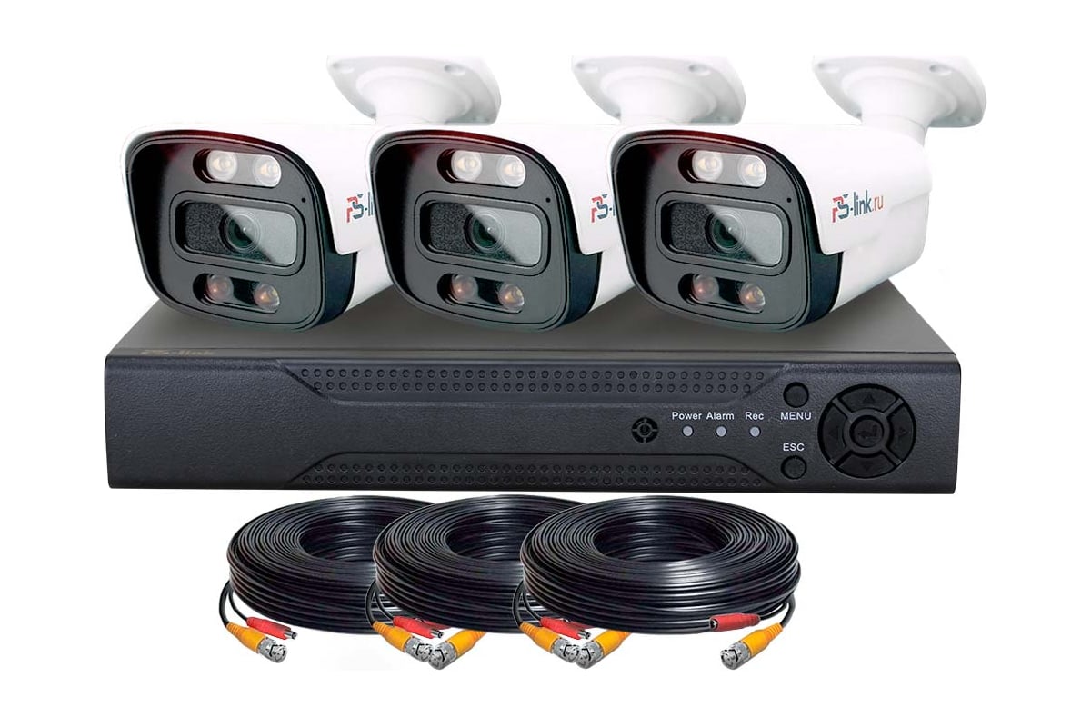 Комплект видеонаблюдения PS-link ahd kit-c203hdc 3 уличные 2мп fullcolor  камеры 4106 - выгодная цена, отзывы, характеристики, фото - купить в Москве  и РФ