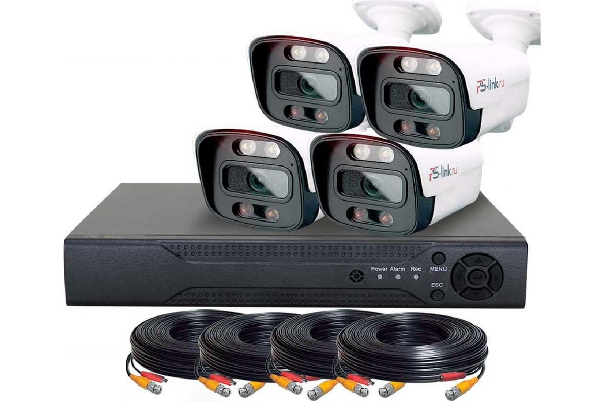комплект видеонаблюдения ahd kit-c204hdc 4 уличные 2мп fullcolor камеры ...