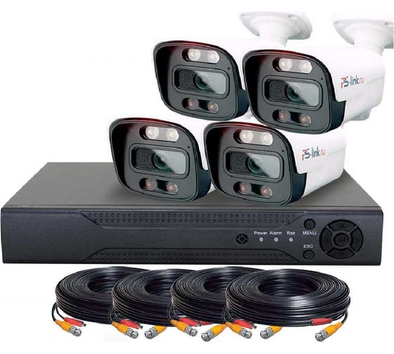 комплект видеонаблюдения ahd kit-c204hdc 4 уличные 2мп fullcolor камеры PS-link 4107