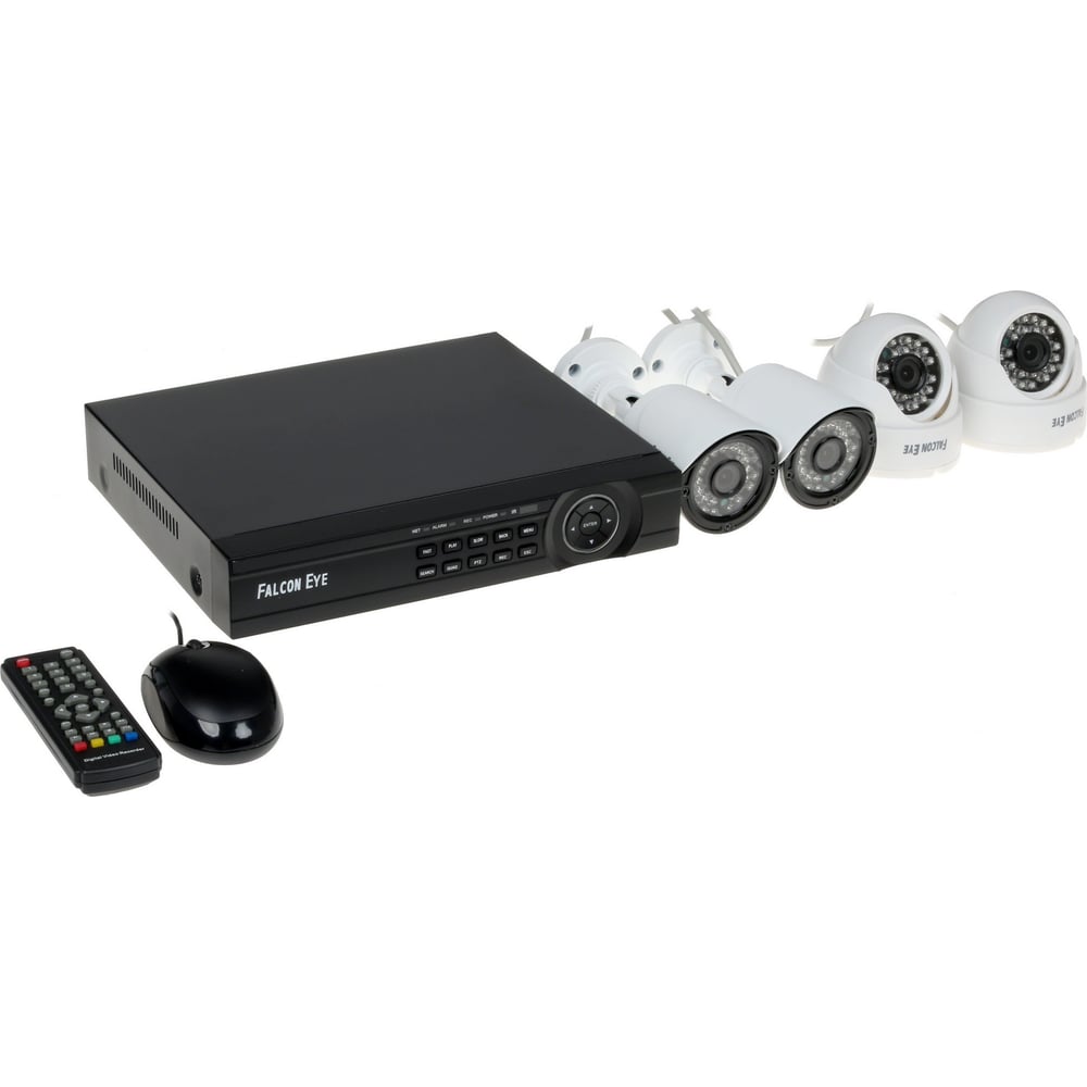  видеонаблюдения 4 канальный + 4 камеры Falcon Eye FE-104MHD .