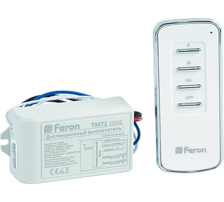 Дистанционный 2-х канальный выключатель с пультом управления (230V, 1000W, 30м, белый) FERON TM72 23262