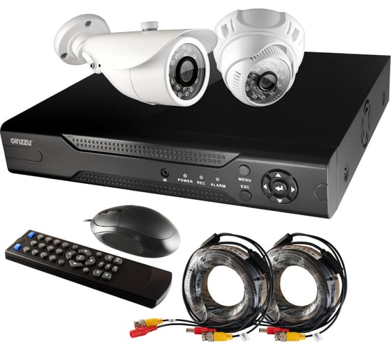 Комплект видеонаблюдения GINZZU HK-420D, 4ch, 1080N, HDMI, 1 уличная+1 купольная камера 1.0Mp, IR20м 13205