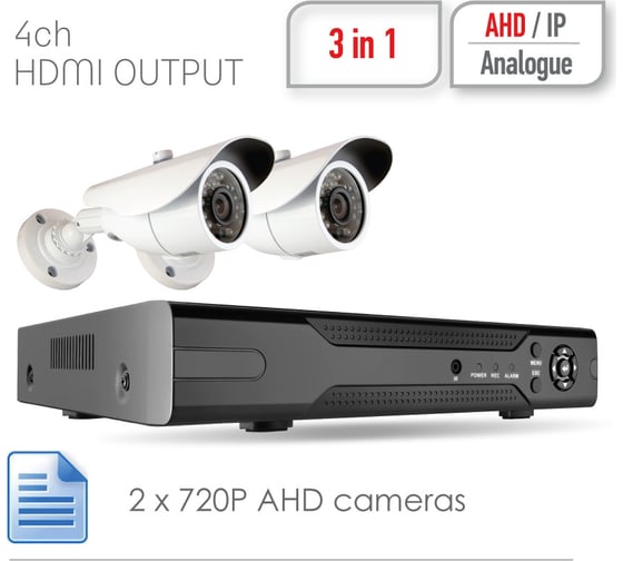 Комплект видеонаблюдения GINZZU HK-421D, 4ch, 1080N, HDMI, 2 уличных камеры 1.0Mp, IR20м 13405