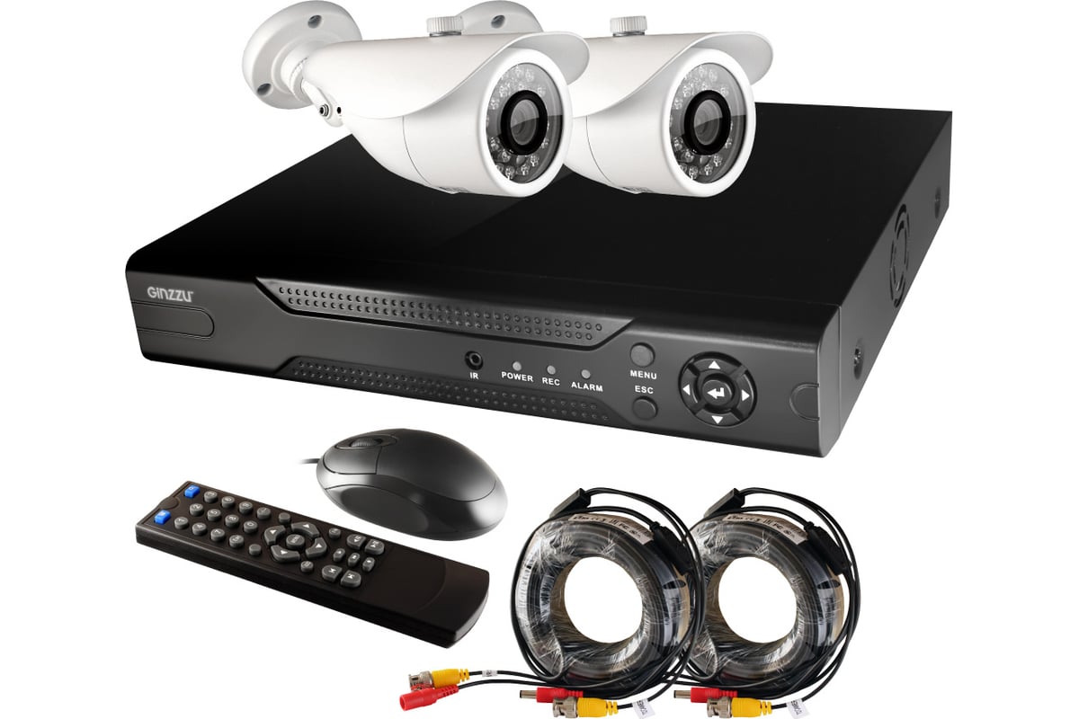 Комплект видеонаблюдения GINZZU HK-422D, 4ch, 1080N, HDMI, 2 уличные ...
