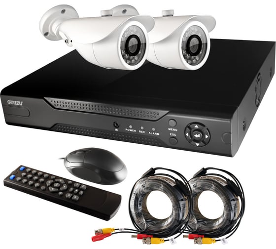 Комплект видеонаблюдения GINZZU HK-422D, 4ch, 1080N, HDMI, 2 уличные камеры 2.0Mp, IR20м 14386
