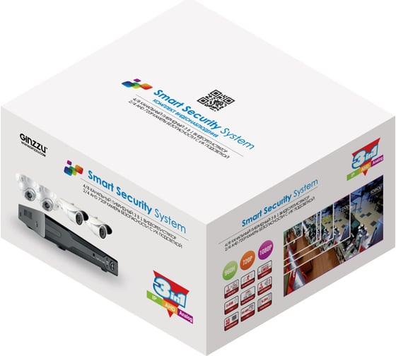 Комплект видеонаблюдения GINZZU HK-422D, 4ch, 1080N, HDMI, 2 уличные камеры 2.0Mp, IR20м 14386