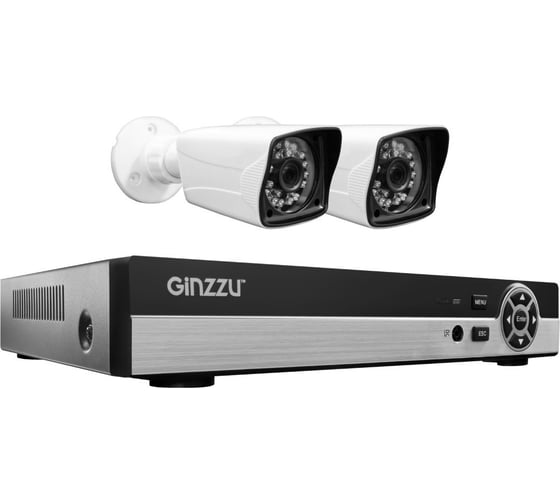 Комплект видеонаблюдения GINZZU HK-425D, 4ch, 1080N, HDMI, 2 уличные камеры 1.0Mp, IR20м, пластик 14233 1