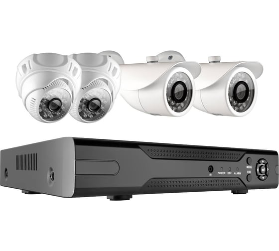 Комплект видеонаблюдения GINZZU HK-440D, 4ch, 1080N, HDMI, 2 уличные+2 купольные камеры 1.0Mp, IR20м 13191