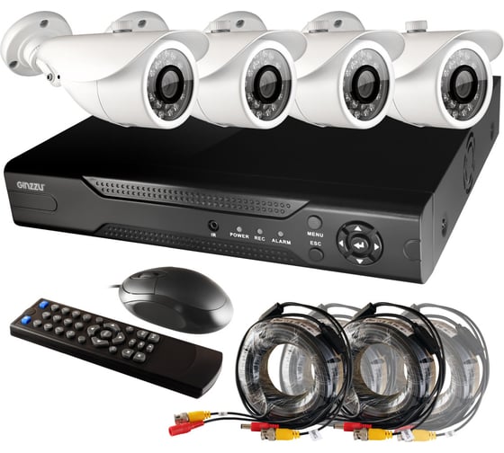 Комплект видеонаблюдения GINZZU HK-441D, 4ch, 1080N, HDMI, 4 уличных камеры 1.0Mp, IR20м 13396
