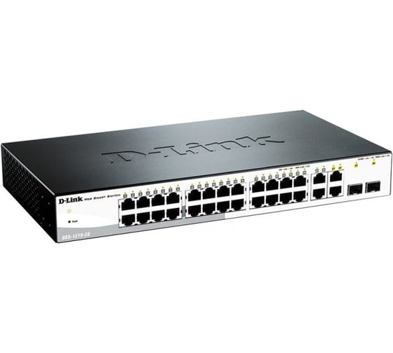 Настраиваемый l2 коммутатор d-link с 24 портами 10/100base-tx, 2 портами 10/100/1000base-t и 2 комбо-портами 100/1000base-t/sfp DES-1210-28/C2A 1