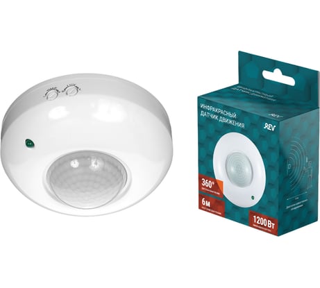 Датчик движения, REV потолочный/накладной, DDP-1 Control Luchs, 360°, 10-420с, 6м, 1200Вт, IP20, белый, 28506 9