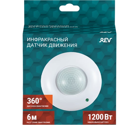 Датчик движения, REV потолочный/накладной, DDP-1 Control Luchs, 360°, 10-420с, 6м, 1200Вт, IP20, белый, 28506 9