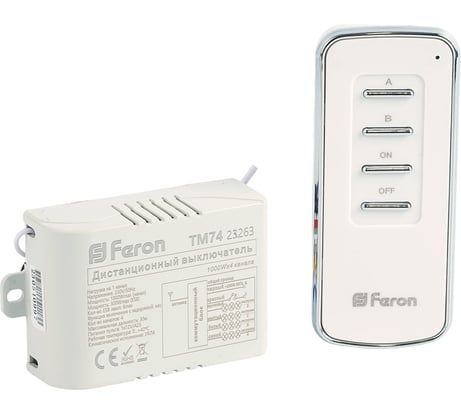 Дистанционный выключатель FERON TM74 230V 1000W 4-х канальный 30м с пультом управления, белый 23263