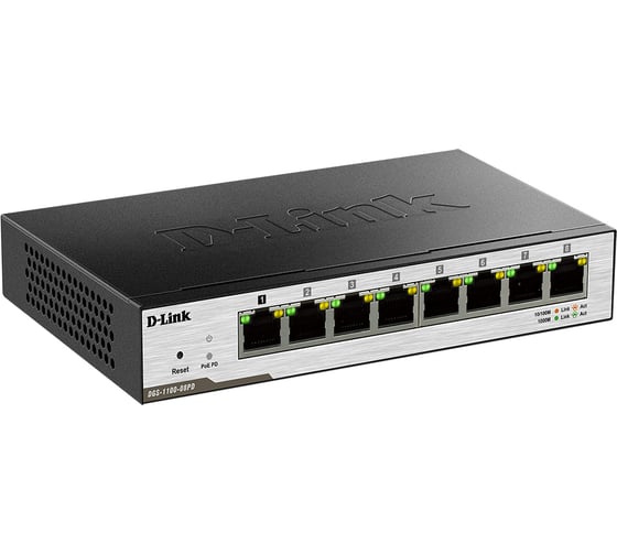 Настраиваемый l2 коммутатор d-link с 8 портами 10/100/1000base-t и поддержкой питания по poe DGS-1100-08PD/B1B 1