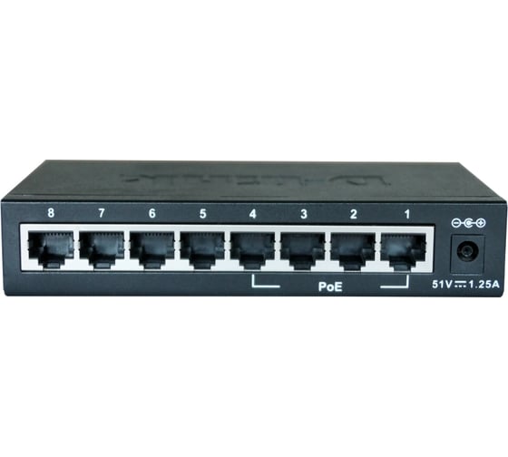 Неуправляемый коммутатор d-link с 8 портами 10/100base-tx, 4 порта с поддержкой poe 802.3af 15.4 вт, poe-бюджет 52 вт DES-1008P/C1A