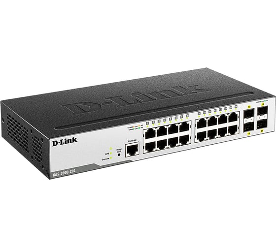 Управляемый l2 коммутатор d-link с 16 портами 10/100/1000base-t и 4 портами 1000base-x sfp DGS-3000-20L/B1A 1