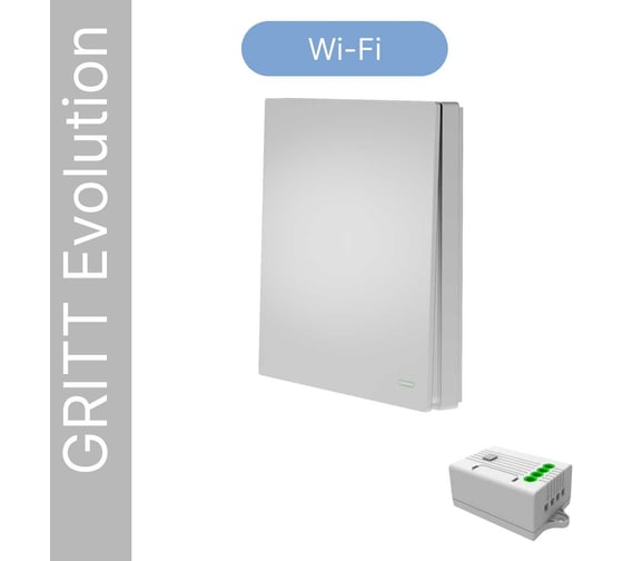 Умный беспроводной выключатель GRITT Evolution 1-клавишный серебристый, IP67, комплект: 1 выкл., 1 реле 1000Вт 433 + WiFi с управлением со смартфона 14148
