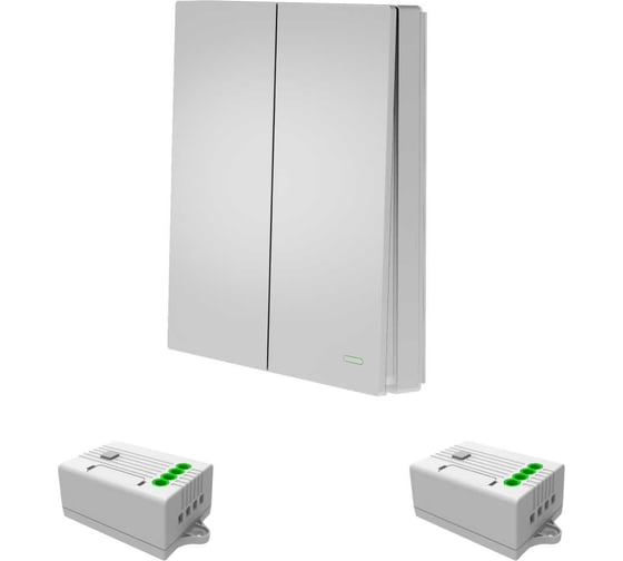 Беспроводной выключатель GRITT Evolution 2-клавишный серебристый, IP67, комплект: 1 выкл., 2 реле 1000Вт 14146
