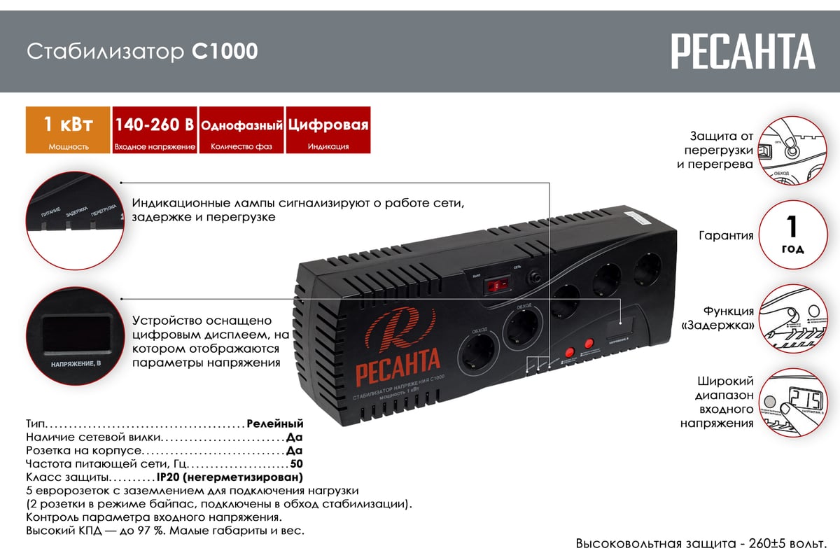 Стабилизатор Ресанта С1000 63/6/32