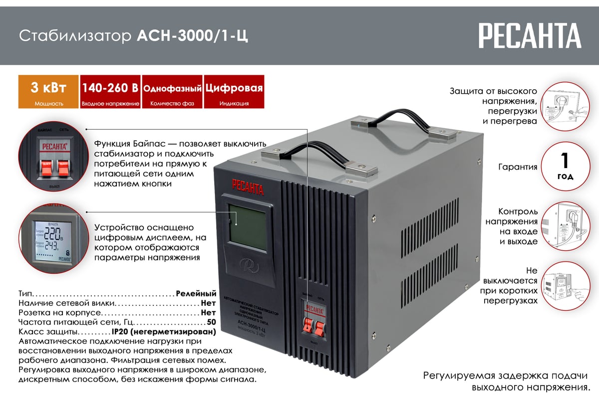 Автоматический стабилизатор напряжения однофазный электронного типа асн 3000 1 ц