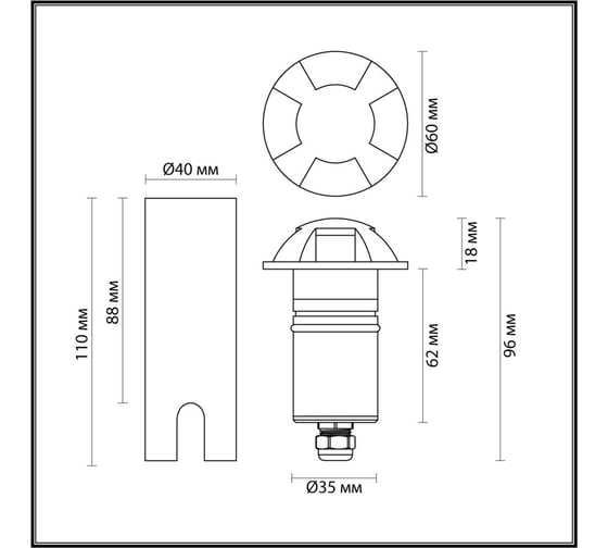 Встраиваемый грунтовый светильник ODEON LIGHT LED 3W WALD 6662/3GL