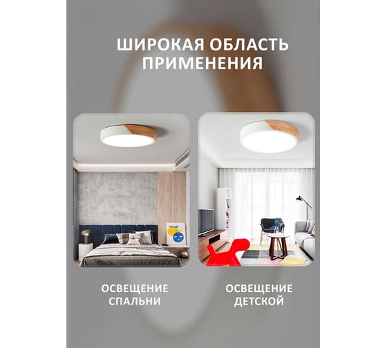 Потолочная сетодиодная люстра Балтийский светлячок белая с деревянной вставкой P-40B