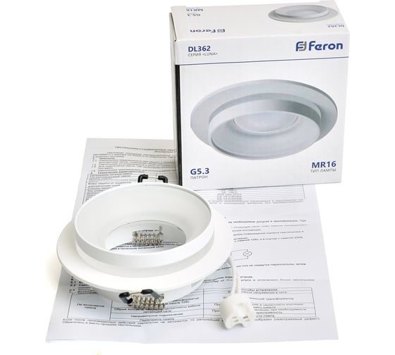 Встраиваемый светильник FERON dl362 LUNA потолочный mr16 g5.3 белый, 48813