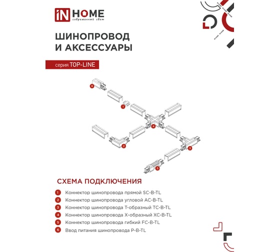 Трековый светильник под лампу IN HOME TR-GU10-TL 2RB GU10, 230В, черный, серии TOP-LINE 4690612037592
