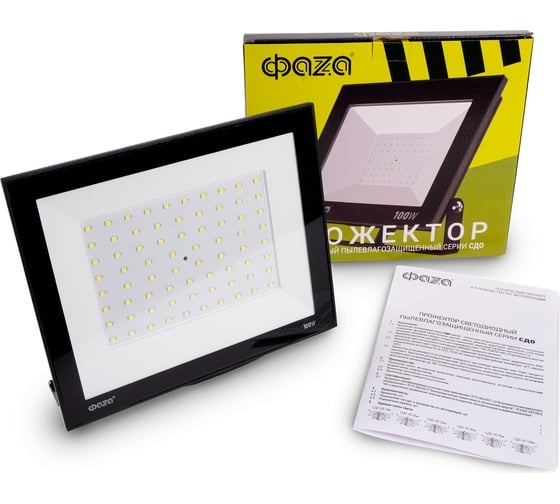 Светодиодный прожектор ФАZА СДО-20 100Вт 6500К IP65 230В BL ДО прозр. закален. стекло 5047341 1