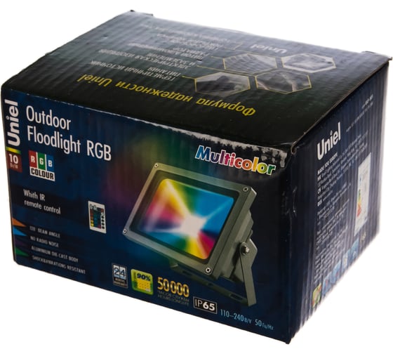 Светодиодный прожектор с пультом ДУ Uniel ULF-S01-10W/RGB/RC IP65 110-240В. Мультиколор. 7467