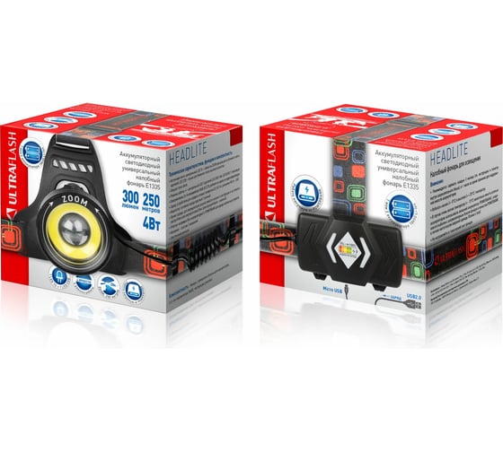Аккумуляторный налобный фонарь Ultraflash E1335 4 Вт, черный, 2LED 13905