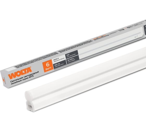 Светодиодный светильник Wolta 6Вт, 4000К Дневной свет, IP20, 420 Лм, линейный (полная сборка), 314х37х22 мм WT5S6W30