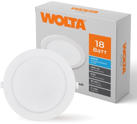 Светодиодный встраиваемый светильник Wolta 18 Вт круглый, 1440 Лм, 6000K Холодный белый, панель DLUS-18W-6K