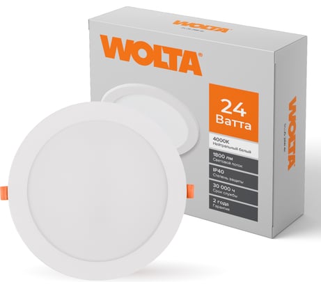 Светодиодный встраиваемый светильник Wolta 24 Вт 1800 Лм, круглый, 4000K Дневной белый свет, IP40, панель DLUS-24W-4K