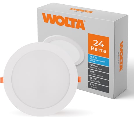 Светодиодный встраиваемый светильник Wolta 24 Вт 1800 Лм, круглый, 6500K Холодный белый, IP40, панель DLUS-24W-6K