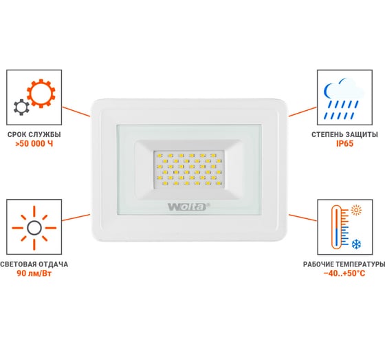 Светодиодный прожектор Wolta 5700K, 30 W SMD, IP 65, цвет белый, слим WFL-30W\/06W WFL-30W/06W