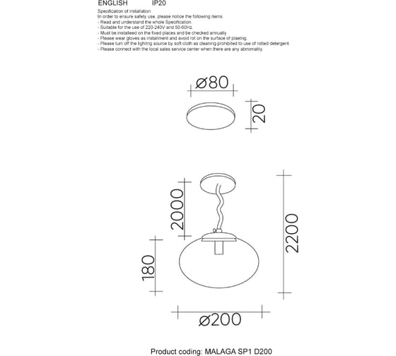 Подвесной светильник Crystal lux MALAGA SP1 D200 GOLD
